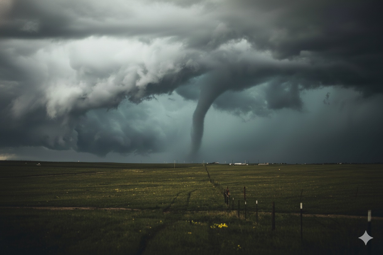 Tornado in an empty field
