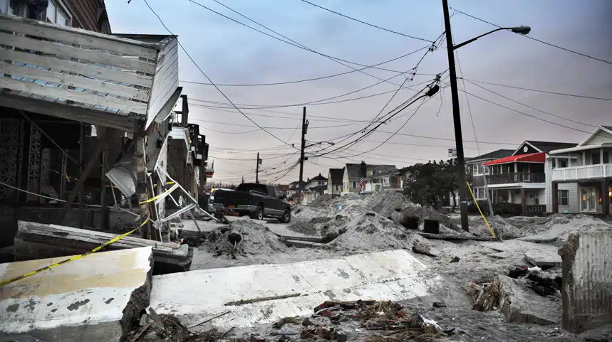 An image of damaged houses caused by Hurricane.