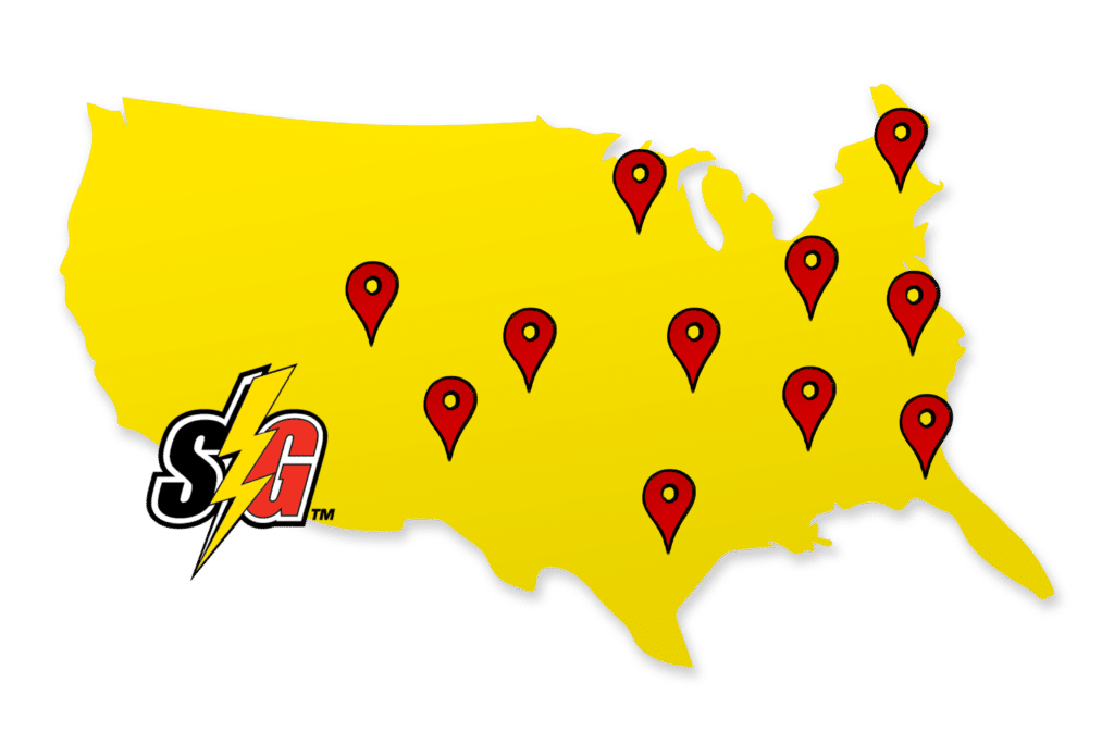 Yellow map of Storm Guard locations across the United Stated in North America