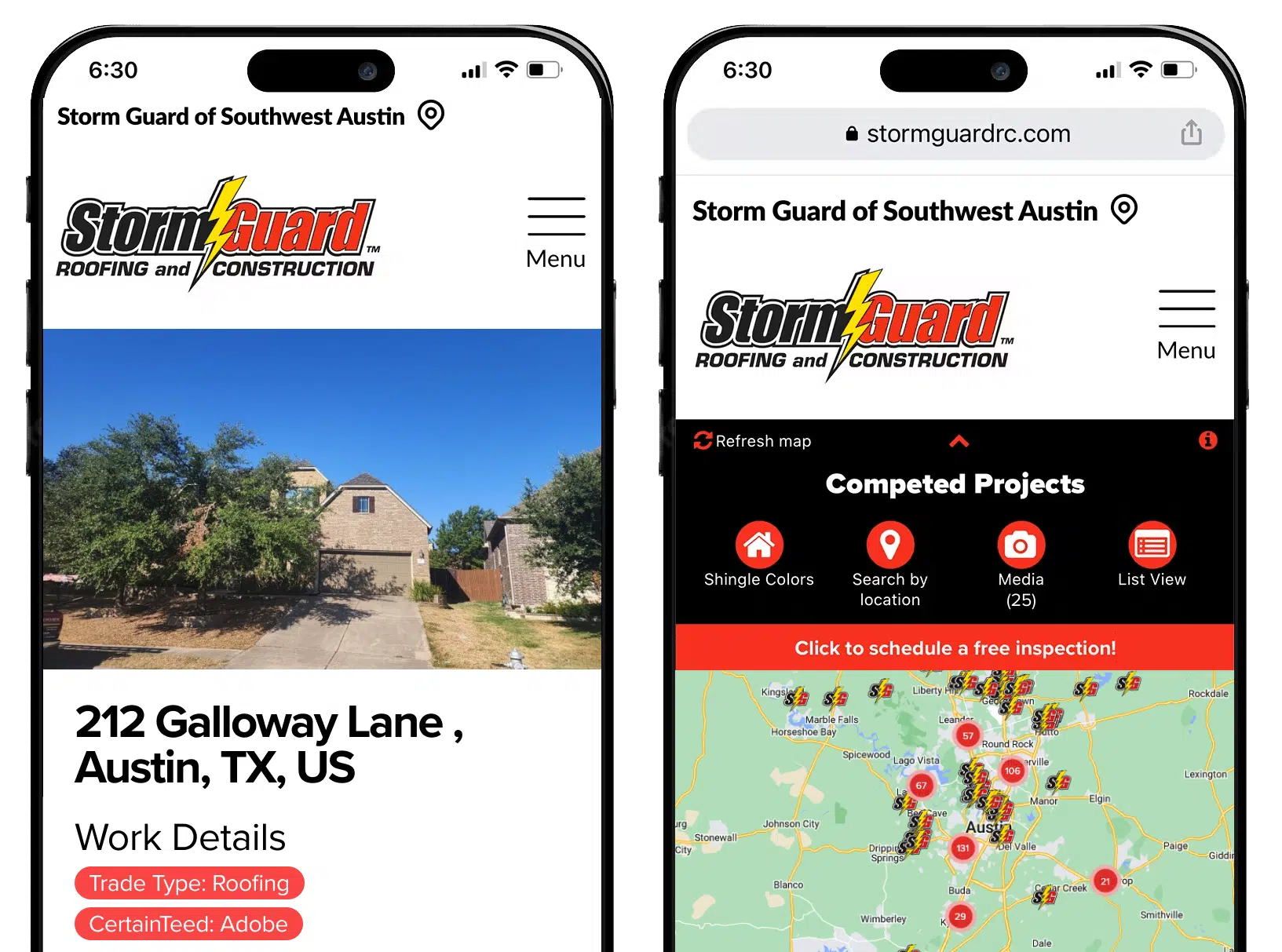 Storm Guard of Austin, TX roofing projects sample