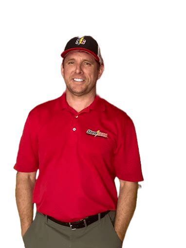 Storm Guard representative wearing a red Storm Guard shirt