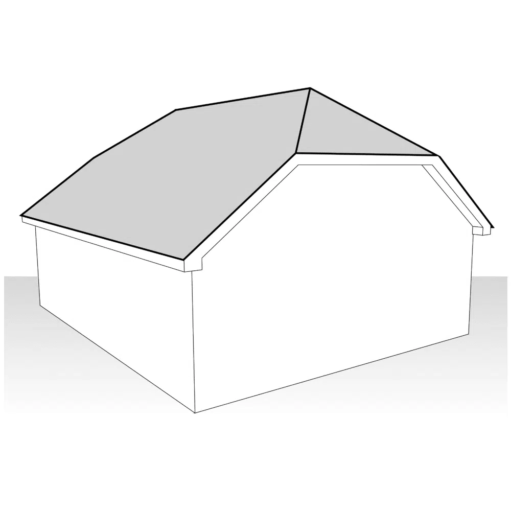 Diagram of a half-hipped roof showing the characteristic sloping section at the gable ridge
