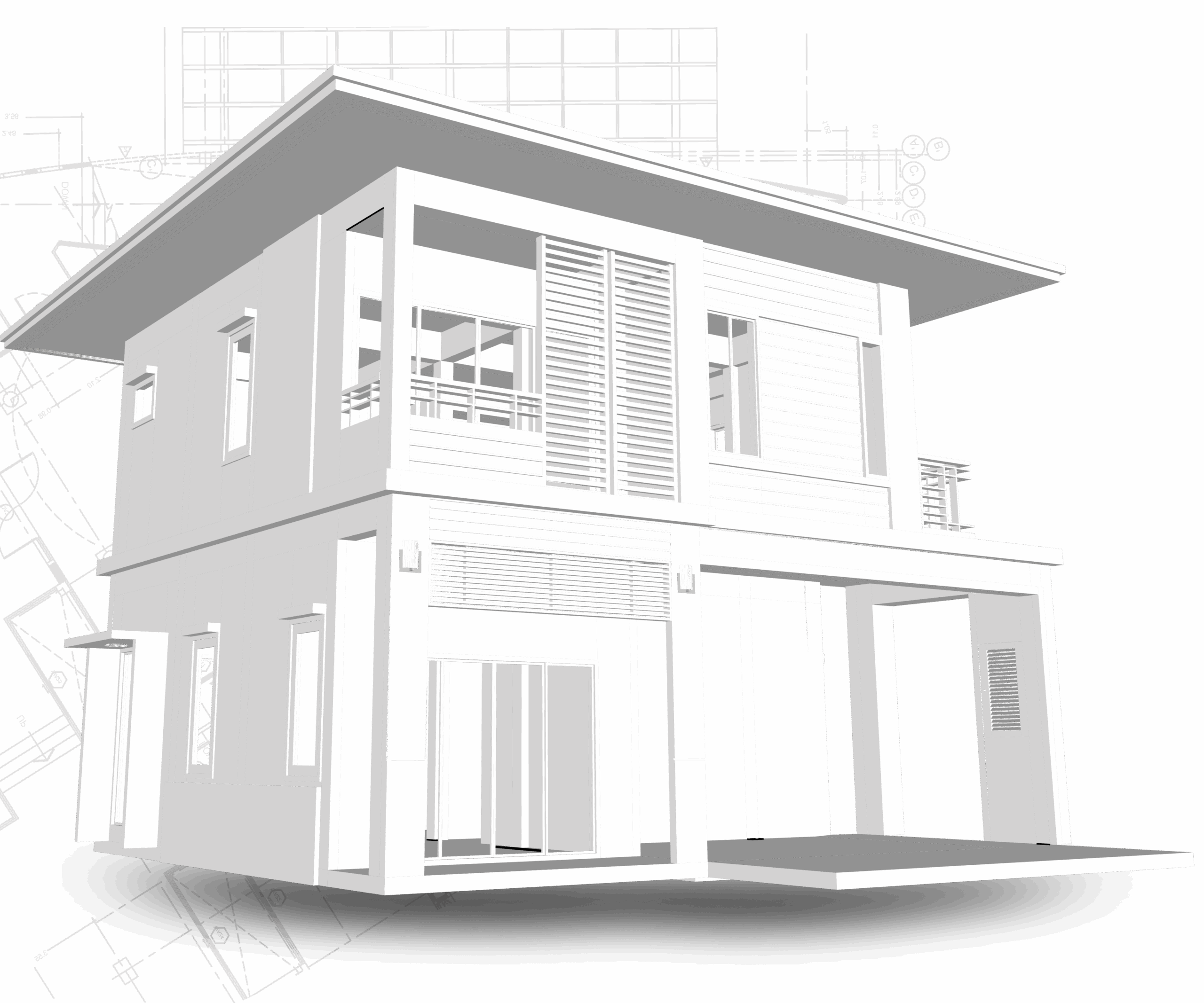 Graphic blue print of a two storey house