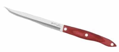 Long kitchen knife with stainless steel blade and red handle